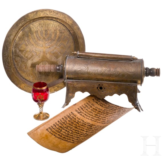 Konvolut von vier Judaica-Objekten, sp&auml;tes 19. / fr&uuml;hes 20. Jhdt.