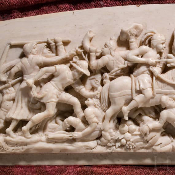 Elfenbeinrelief mit Schlachtenszene, deutsch, wahrscheinlich 17. Jhdt.