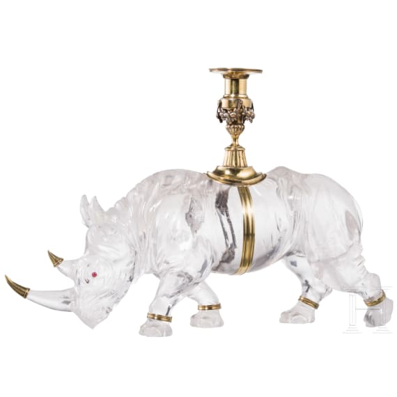 Gro&szlig;es Bergkristall-Nashorn (Tischdekoration mit Leuchter)