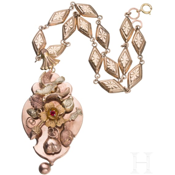 Kette mit abnehmbarem Anh&auml;nger und passendes Paar Ohrh&auml;nger, um 1860