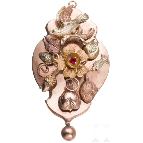 Kette mit abnehmbarem Anh&auml;nger und passendes Paar Ohrh&auml;nger, um 1860