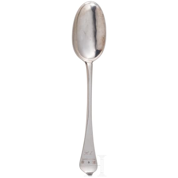 A large German silver serving spoon as shooting trophy, Halberstadt, 1711