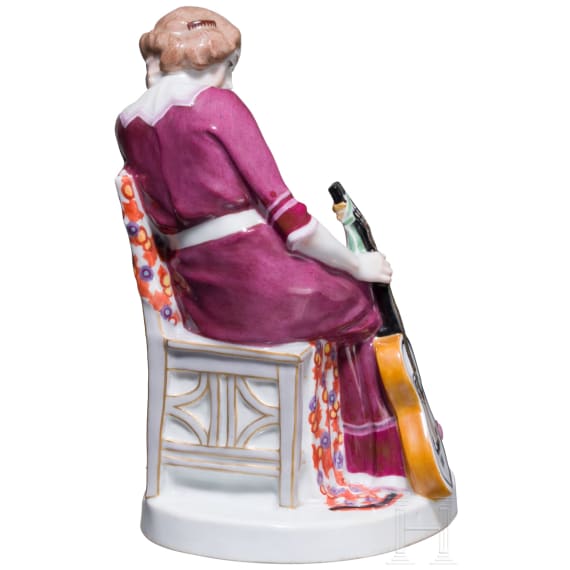 Seltene Jugendstil-Figur "M&auml;dchen mit Gitarre", Alfred K&ouml;nig, 1913/14 (Entwurf), Meissen, 1910-23