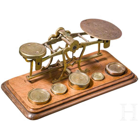 Viktorianische Tisch-Balkenwaage, England, Brighton, Childs & Son, sp&auml;tes 19. Jhdt. (ca. 1880&ndash;1900)