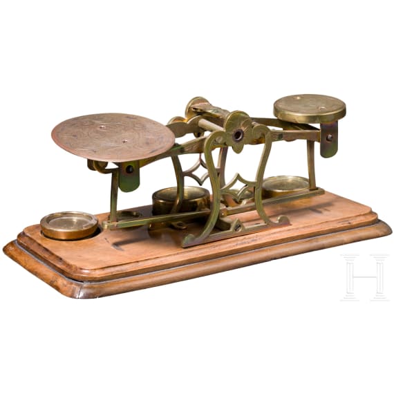 Viktorianische Tisch-Balkenwaage, England, Brighton, Childs & Son, sp&auml;tes 19. Jhdt. (ca. 1880&ndash;1900)