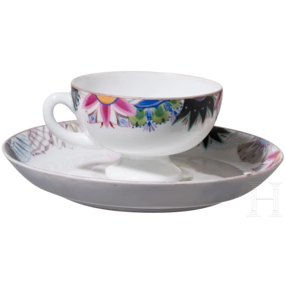 Seltene Porzellantasse mit Untertasse, Sowjetunion um 1923-1925