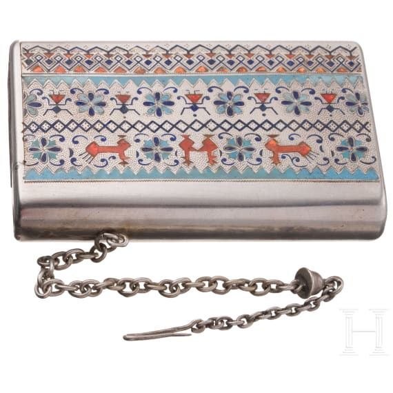 Massives Champlev&eacute;-Email Zigarettenetui, Russland, St. Petersburg, um 1890