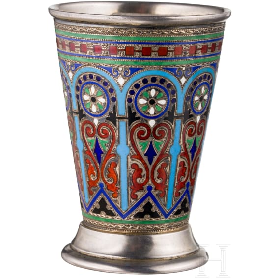 Champlev&eacute;-Email-Wodkabecher, Russland, Moskau, Iwan Chlebnikow, 1887