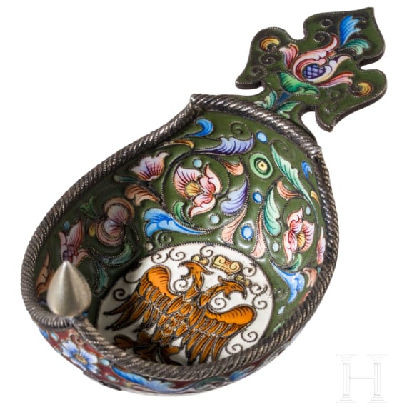 Kleiner Cloisonn&eacute;-Email-Kowsch mit Doppeladler, Russland, Moskau, 1899-1908