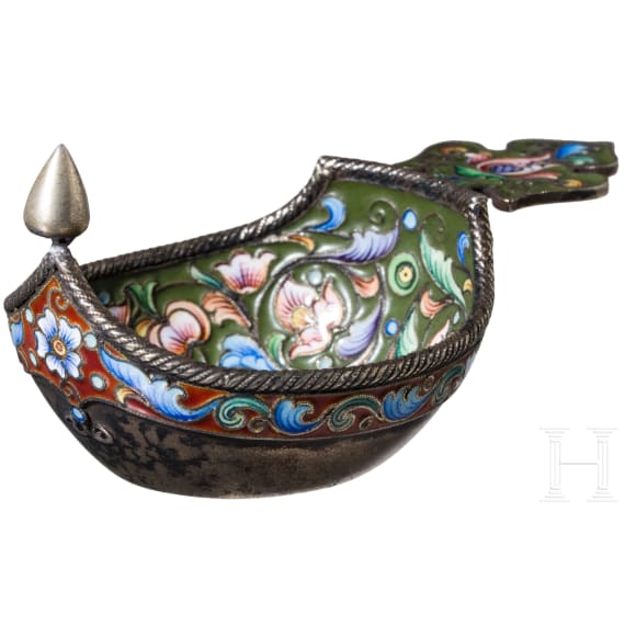 Kleiner Cloisonn&eacute;-Email-Kowsch mit Doppeladler, Russland, Moskau, 1899-1908