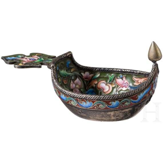 Kleiner Cloisonn&eacute;-Email-Kowsch mit Doppeladler, Russland, Moskau, 1899-1908