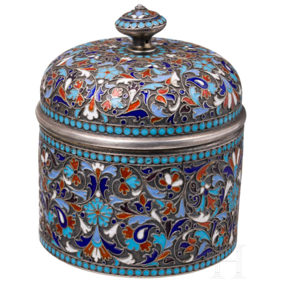 Cloisonn&eacute;-Deckeldose, Russland, Moskau, Gustav Klingert, 1896-1908