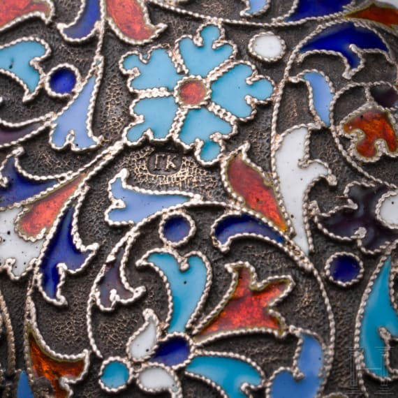 Cloisonn&eacute;-Deckeldose, Russland, Moskau, Gustav Klingert, 1896-1908
