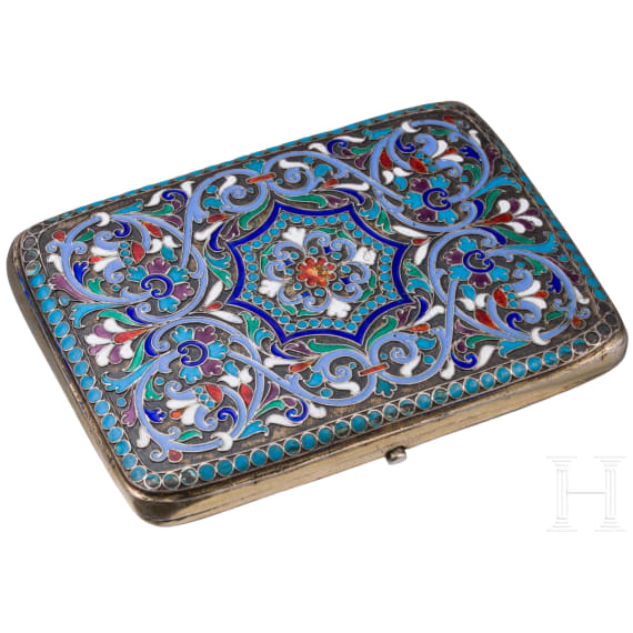 Cloisonn&eacute;-Zigarettenetui, Russland, Moskau, W. Akimow, um 1880