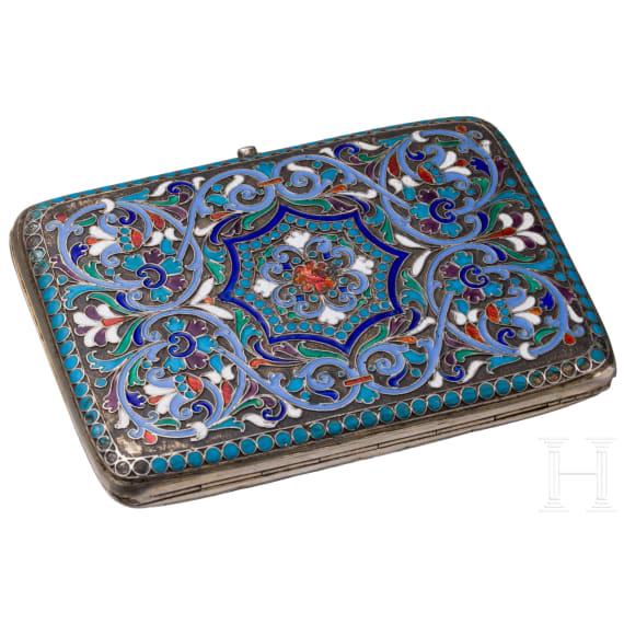 Cloisonn&eacute;-Zigarettenetui, Russland, Moskau, W. Akimow, um 1880
