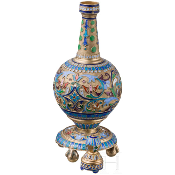 Cloisonn&eacute;-Email-Karaffe mit St&ouml;psel (Flakon), Moskau, Russland, Pawel Owtschinnikow, um 1890