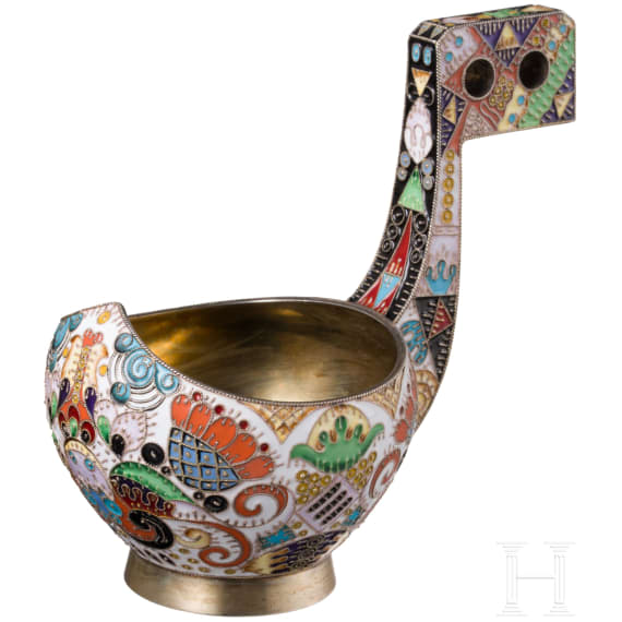 Cloisonn&eacute;-Email-Kowsch in der Art von Feodor R&uuml;ckert, 2. H&auml;lfte des 20. Jhdts.