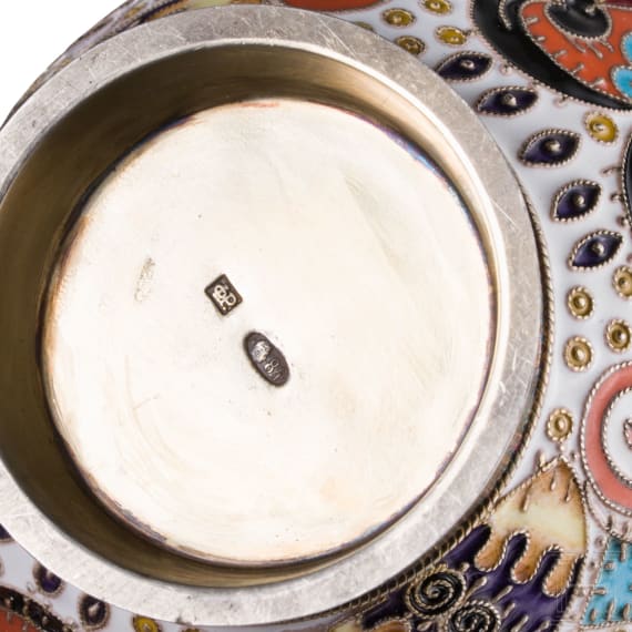 Cloisonn&eacute;-Email-Kowsch in der Art von Feodor R&uuml;ckert, 2. H&auml;lfte des 20. Jhdts.