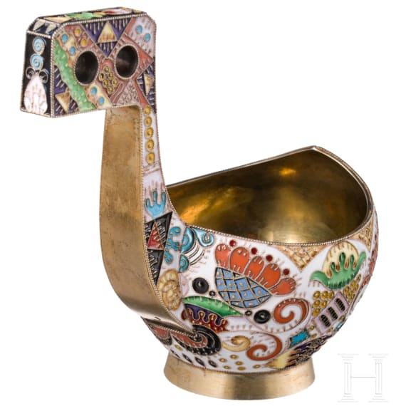 Cloisonn&eacute;-Email-Kowsch in der Art von Feodor R&uuml;ckert, 2. H&auml;lfte des 20. Jhdts.