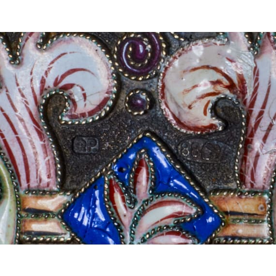 Farbenfrohes Cloisonn&eacute;-Email-Zigarettenetui in der Art von Feodor R&uuml;ckert, 2. H&auml;lfte des 20. Jhdts.