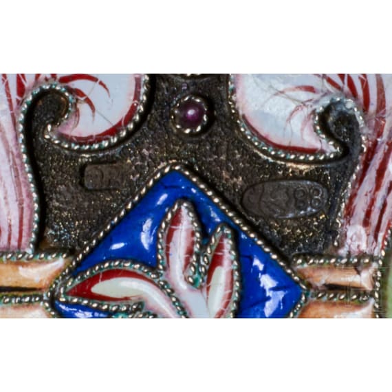 Farbenfrohes Cloisonn&eacute;-Email-Zigarettenetui in der Art von Feodor R&uuml;ckert, 2. H&auml;lfte des 20. Jhdts.