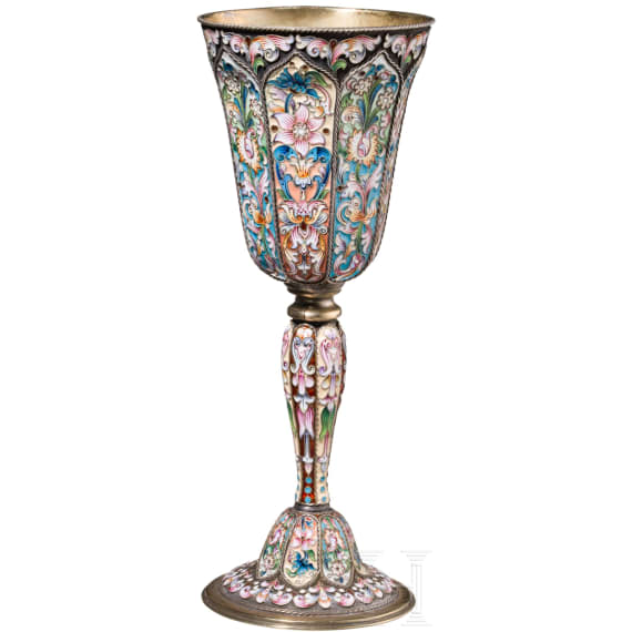 Cloisonn&eacute;-Email-Fu&szlig;becher, 2. H&auml;lfte des 20. Jhdts.