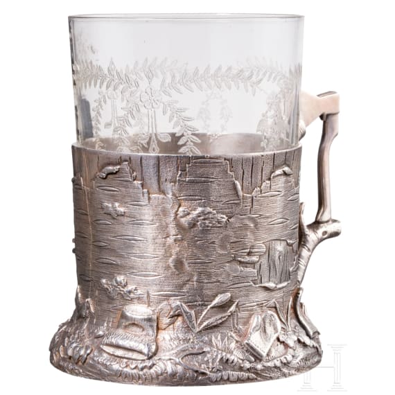 A heavy silver trompe l'oeil tea glass holder, Russia, 20th century
