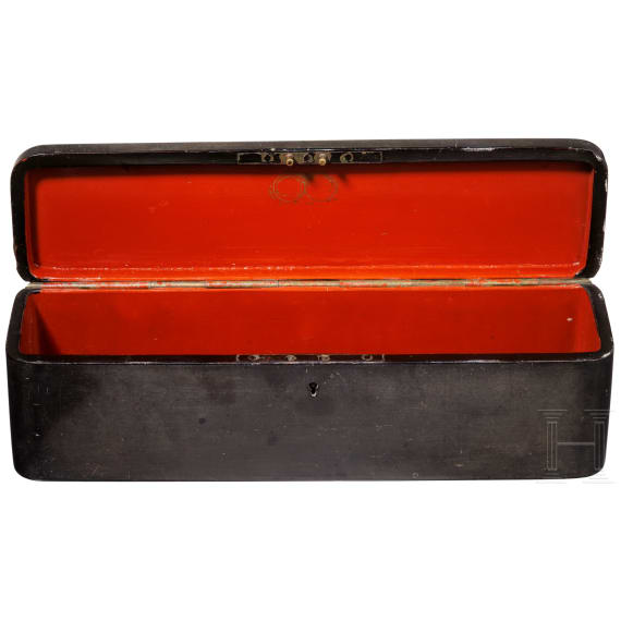 A large Russian papierm&acirc;ch&eacute; and lacquer casket with peasants, Ostashkovo, Osip Vishyakov and Sons factory, 1882 - 1885