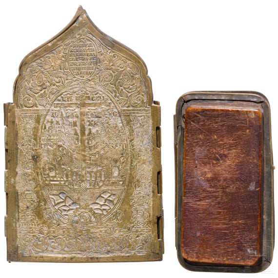 An icon-diptych and a bronze tetraptych, Russia, 19th century