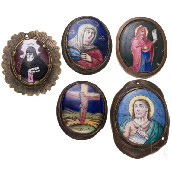 Five Russian finift icons, Rostov, late 19th century