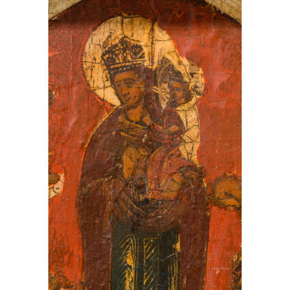 An ico-diptych showing the Mother of God "Joy to all who grieve" and the Anastasis, Russia, circa 1700