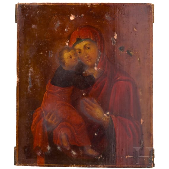 An icon showing the Wladimirskaya Mother of God with oklad, Russia, 19th century