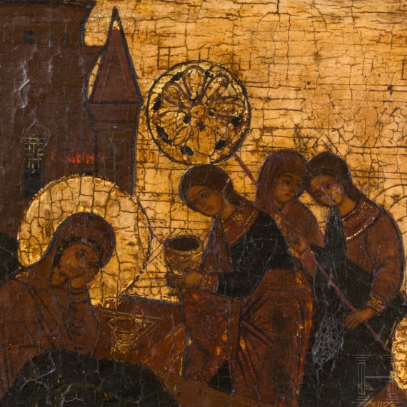 An icon showing the nativity of the Mother of God, Russia, circa 1600