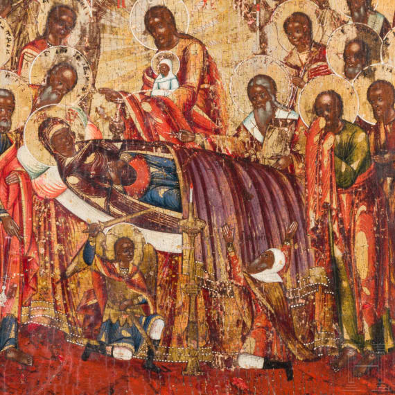 A large icon showing the Dormition of the Mother of God, Russia, Vetka, late 19th century