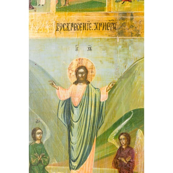 A large icon showing the Resurrection of Christ, Russia, circa 1900