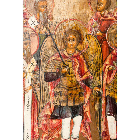 A Russian icon showing Archangel Michael and selected Saints, circa 1800