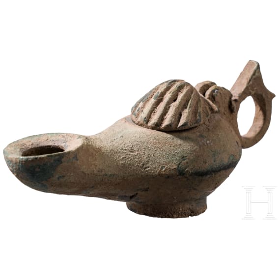Fr&uuml;byzantinische &Ouml;llampe aus Bronze, 5. - 6. Jhdt. n. Chr.