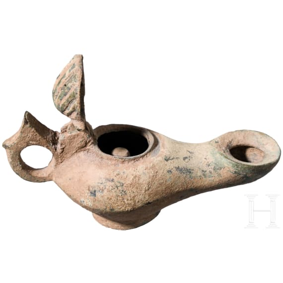 Fr&uuml;byzantinische &Ouml;llampe aus Bronze, 5. - 6. Jhdt. n. Chr.