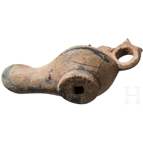 Fr&uuml;byzantinische &Ouml;llampe aus Bronze, 5. - 6. Jhdt. n. Chr.