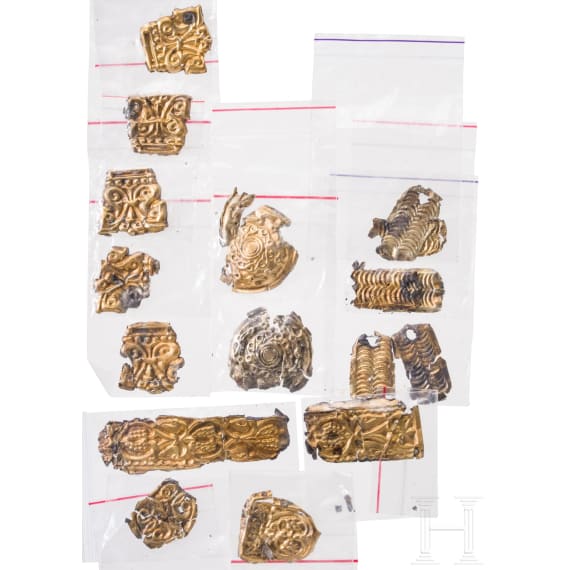 Fr&uuml;hmittelalterliche G&uuml;rtelbeschl&auml;ge aus Gold, Steppennomaden Osteuropas, 8. - 9. Jhdt.