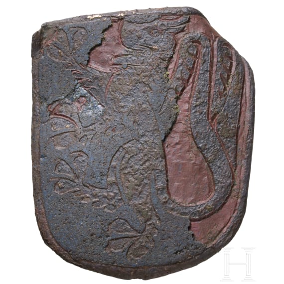 Emaillierter Turnieranh&auml;nger mit L&ouml;we, deutsch, 14./ 15. Jhdt.