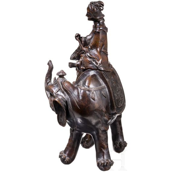 Bronze einer Kannon auf Elefant, Japan, Meiji-Periode, um 1900