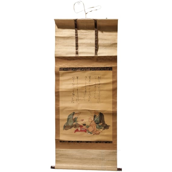 Rollbild mit Darstellung dreier alter M&auml;nner, Japan, Taisho-Zeit, 1912 - 1926