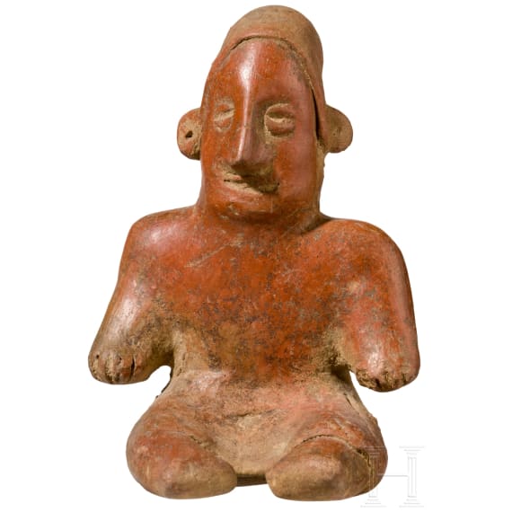 Sitzende, pr&auml;kolumbische Tonfigur, Mexiko, wohl Jalisco-Kultur, 100 v. Chr. - 250 n. Chr.