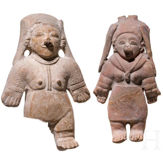 Zwei pr&auml;kolumbische weibliche Tonfiguren, Ekuador, wohl 500 - 1500 n. Chr.