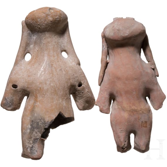 Zwei pr&auml;kolumbische weibliche Tonfiguren, Ekuador, wohl 500 - 1500 n. Chr.