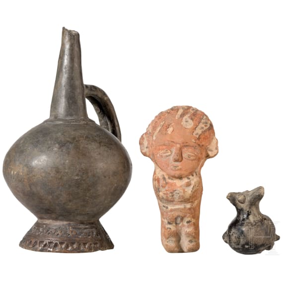 Pr&auml;kolumbisches Tonidol &bdquo;Cuchimilco", Gef&auml;&szlig; und Vogelfigur, Peru, wohl Chancay-und Chimu-Kultur, 13. - 15. Jhdt.