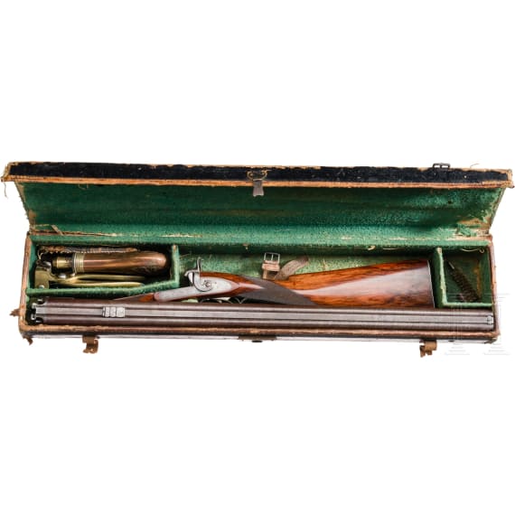 A percussion side-by-side combination rifle, Charles Osborne, in case