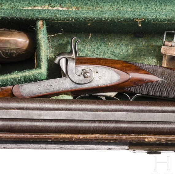 A percussion side-by-side combination rifle, Charles Osborne, in case
