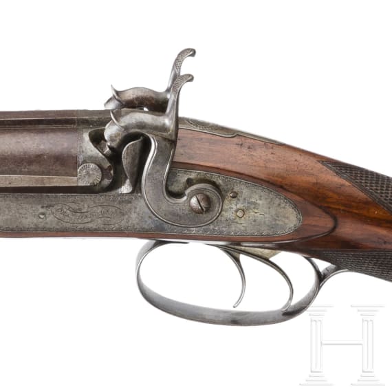 A percussion side-by-side combination rifle, Charles Osborne, in case